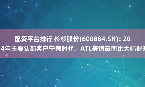 配资平台排行 杉杉股份(600884.SH): 2024年主要头部客户宁德时代、ATL等销量同比大幅提升